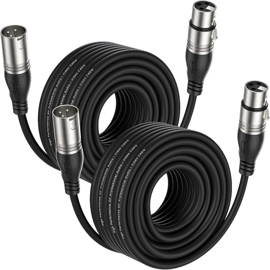EBXYA XLR Cable- Premium Balanced Microphone Cable with 3-Pin XLR Male to Female Mic Speaker Cable, Black 50 Feet-2 Pack Black