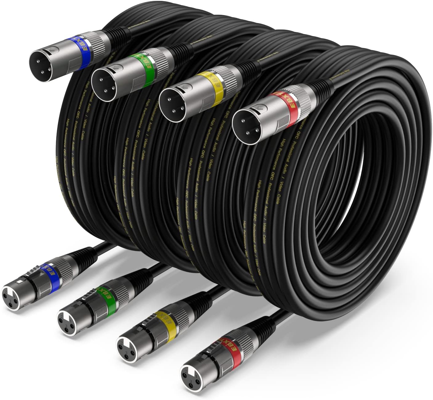 EBXYA XLR Cable 15ft 4 Packs - Premium Balanced DMX Cable with 3-Pin XLR Male to Female Microphone Cable, Black