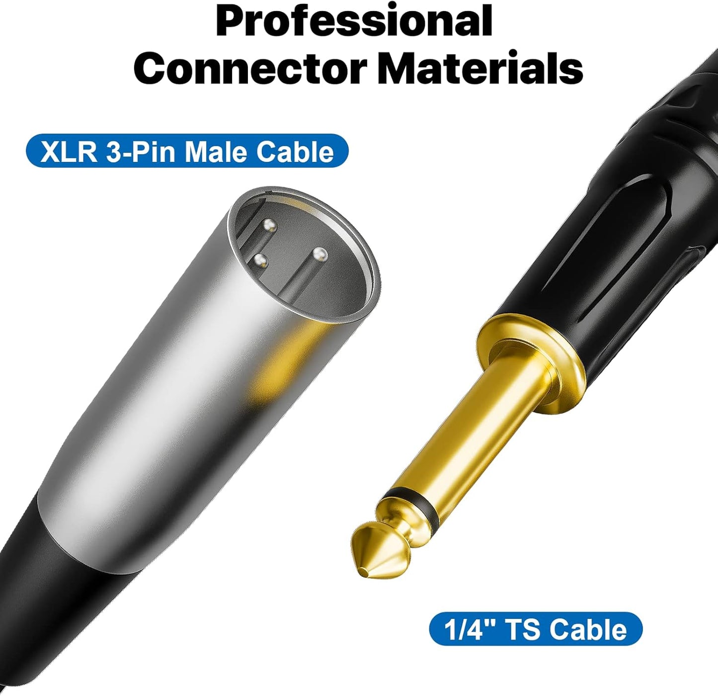 EBXYA 1/4'' TS TRS Mono Guitar to XLR Male Unbalanced Cable, 6.35 Jack to XLR Cable, 2 Packs