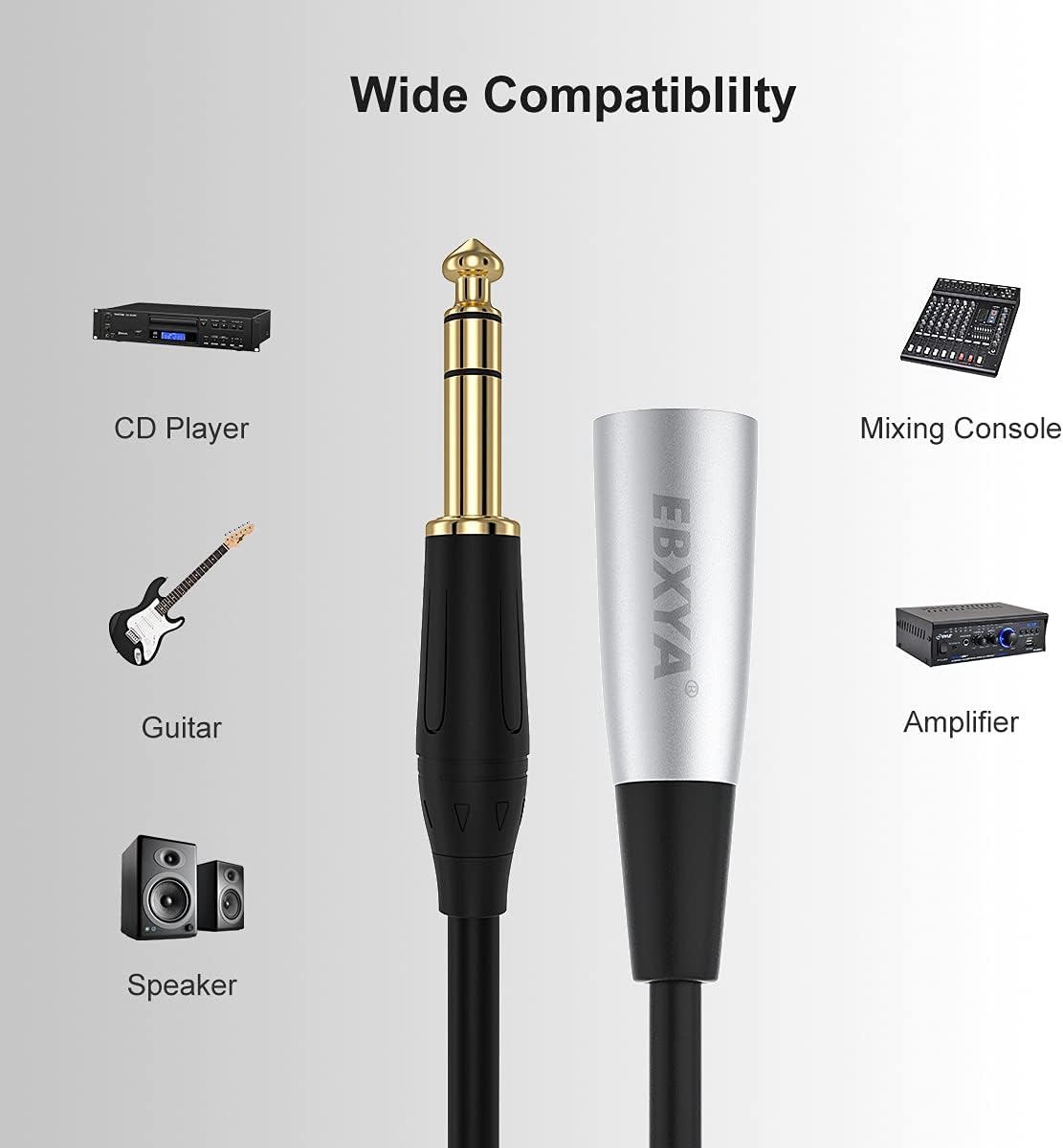 EBXYA 1/4'' TS TRS Mono Guitar to XLR Male Unbalanced Cable, 6.35 Jack to XLR Cable, 2 Packs