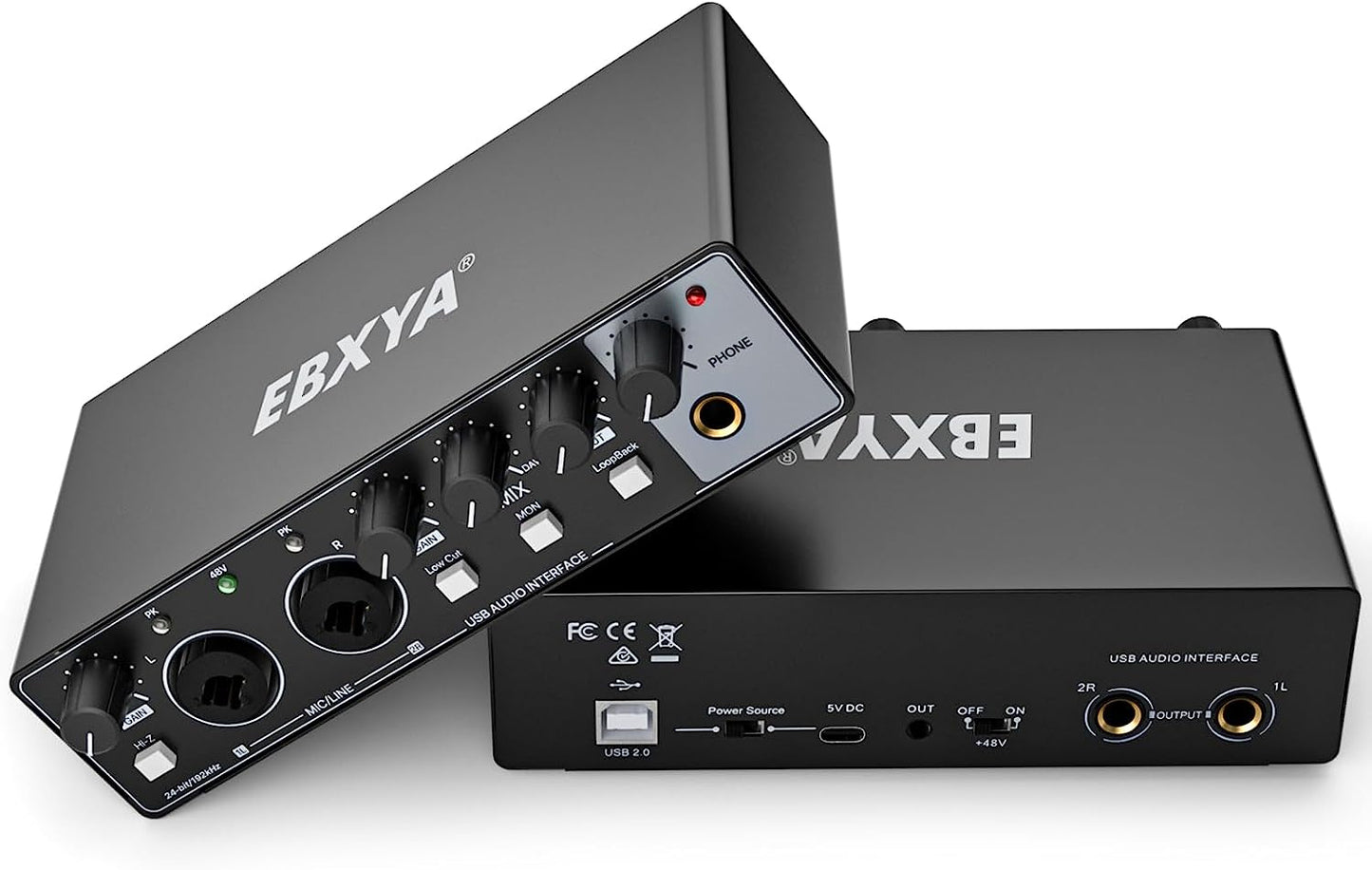 EBXYA 2x2 USB Audio Interface for Recording, Streaming and Podcasting, 24Bit/196kHz High-Fidelity, Studio Quality Audio Interface for Guitarist, Vocalist, Podcaster or Producer