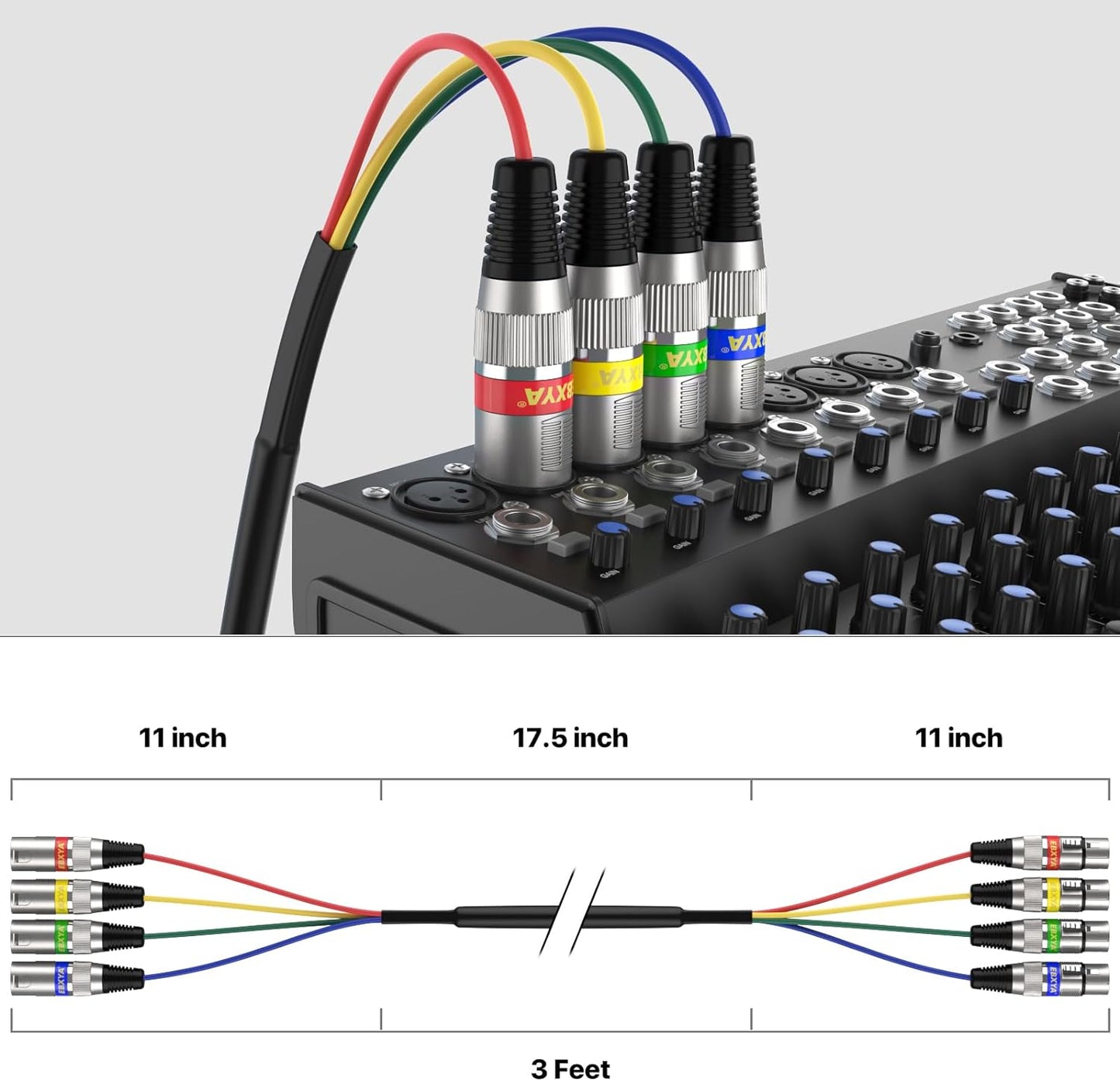 EBXYA XLR Cable 15ft 4 Packs - Premium Balanced DMX Cable with 3-Pin XLR Male to Female Microphone Cable, Black