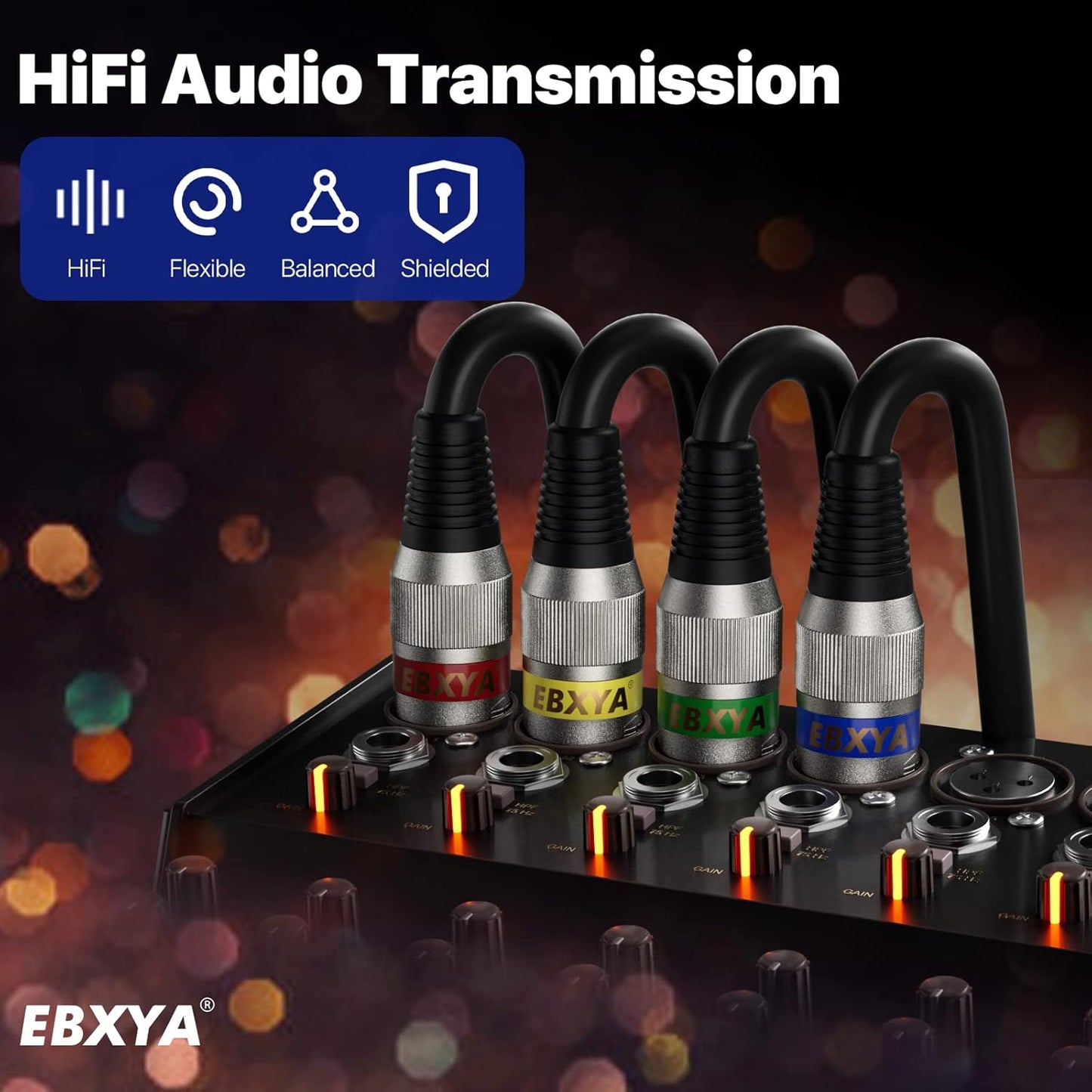 EBXYA XLR Cable 15ft 4 Packs - Premium Balanced DMX Cable with 3-Pin XLR Male to Female Microphone Cable, Black