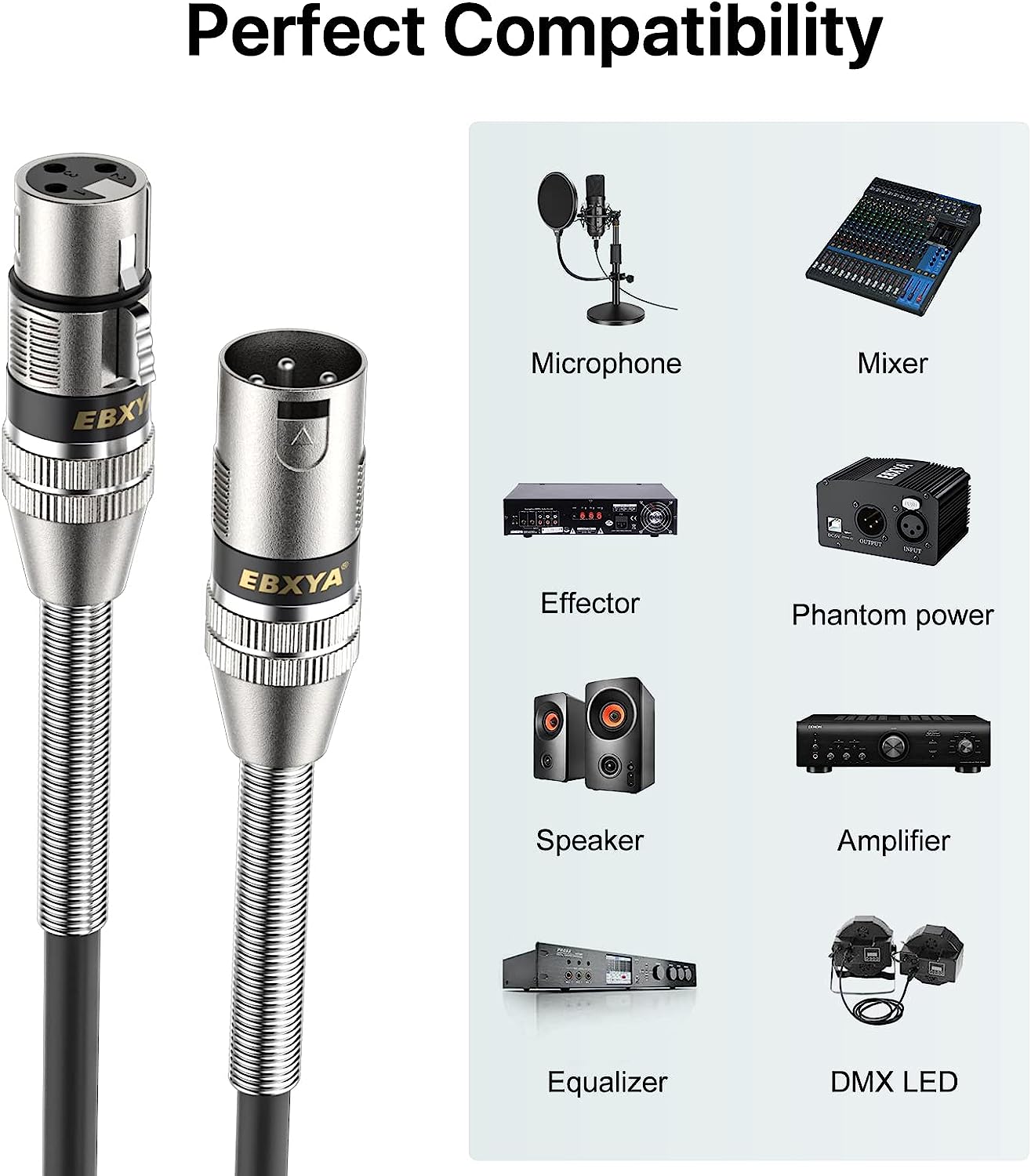 EBXYA XLR Cables, XLR Male to Female Balanced 3 Pin Metal Spring Microphone Cable Compatible with Mixers, Speakers, Amplifiers, Mic