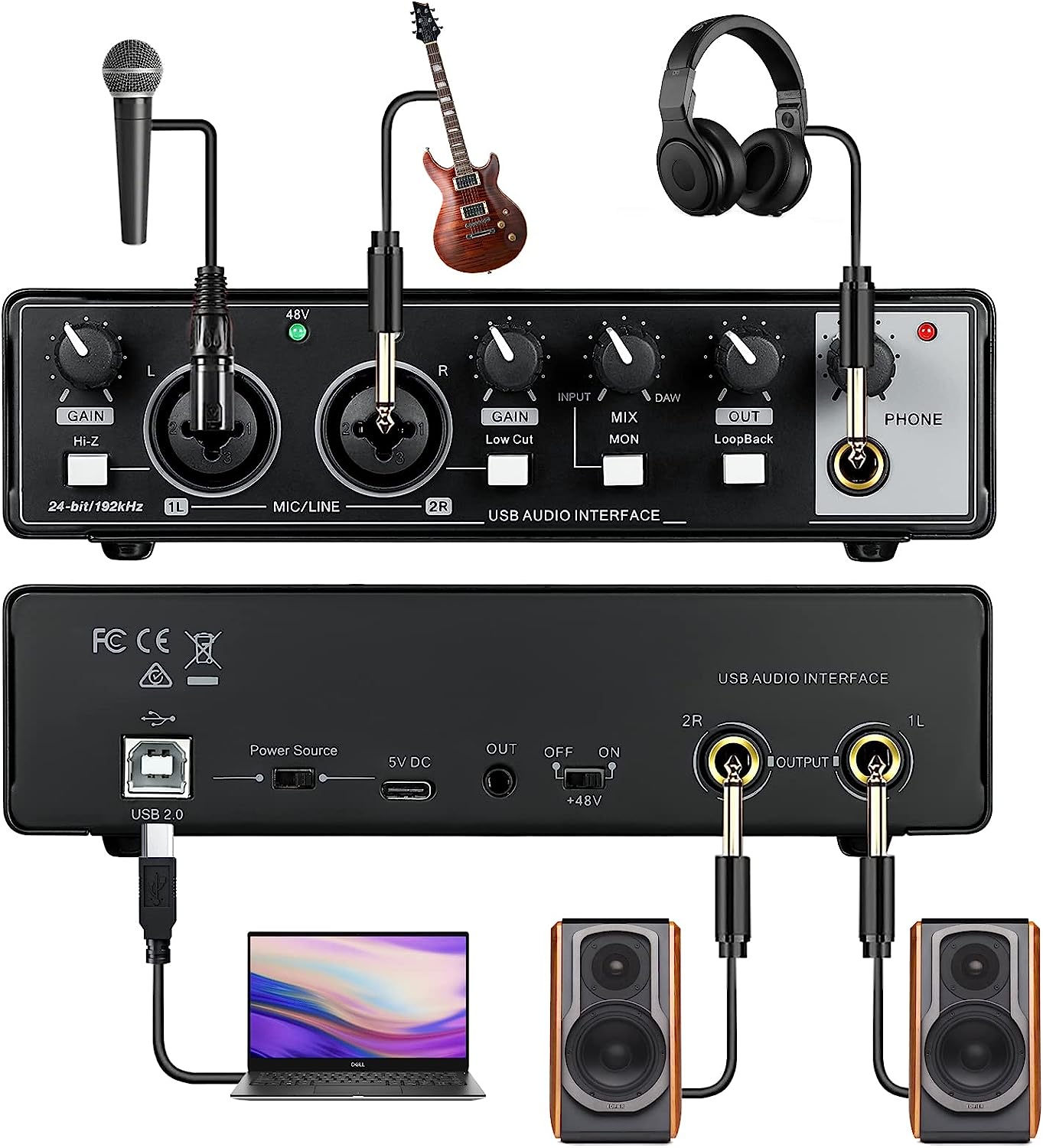 EBXYA 2x2 USB Audio Interface for Recording, Streaming and Podcasting, 24Bit/196kHz High-Fidelity, Studio Quality Audio Interface for Guitarist, Vocalist, Podcaster or Producer