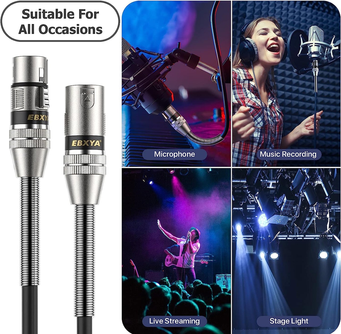 EBXYA XLR Cables, XLR Male to Female Balanced 3 Pin Metal Spring Microphone Cable Compatible with Mixers, Speakers, Amplifiers, Mic