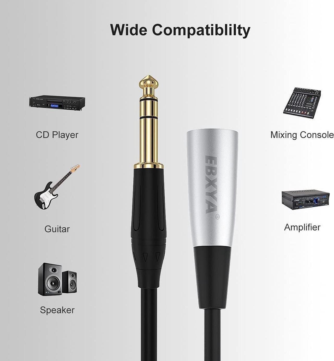 EBXYA 1/4" TRS to XLR Male Balanced Mic Microphone Cable 15ft, XLR to 6.35 Jack, 1 Pack