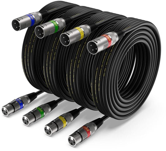 EBXYA XLR Cable 15ft 4 Packs - Premium Balanced DMX Cable with 3-Pin XLR Male to Female Microphone Cable, Black