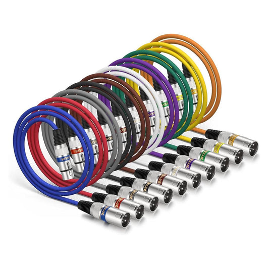 EBXYA XLR Cable 3ft 10 Color Packs- XLR Male to Female, Microphone Stage Patch Cords,10PCS
