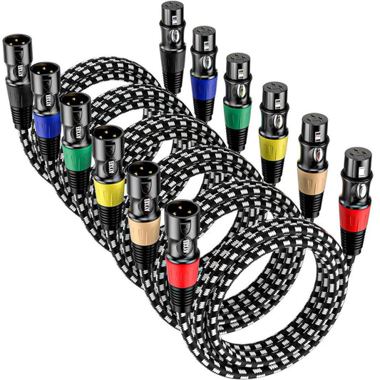 EBXYA XLR Cable 3ft 6 Packs, Braided XLR Male to Female Balanced Microphone Cable, Gold Plated 3-Pin XLR Mic Cable, XLR Speaker Cable for Mixer, Amplifiers, Record