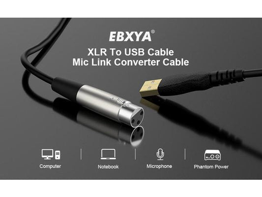 EBXYA XLR to USB Cable, 3 ft USB to XLR Microphone Cable 3 Pin XLR Female Cables Adapter with USB to Type-C Adapter Cord for Audio Recording Karaoke Live Podcast