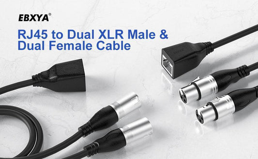EBXYA DMX XLR 3 Pin Y Splitter to RJ45 Cable - RJ45 to Dual XLR Male & Dual Female Cable for Stage and Recording Studio 1 Pair(3 Feet)
