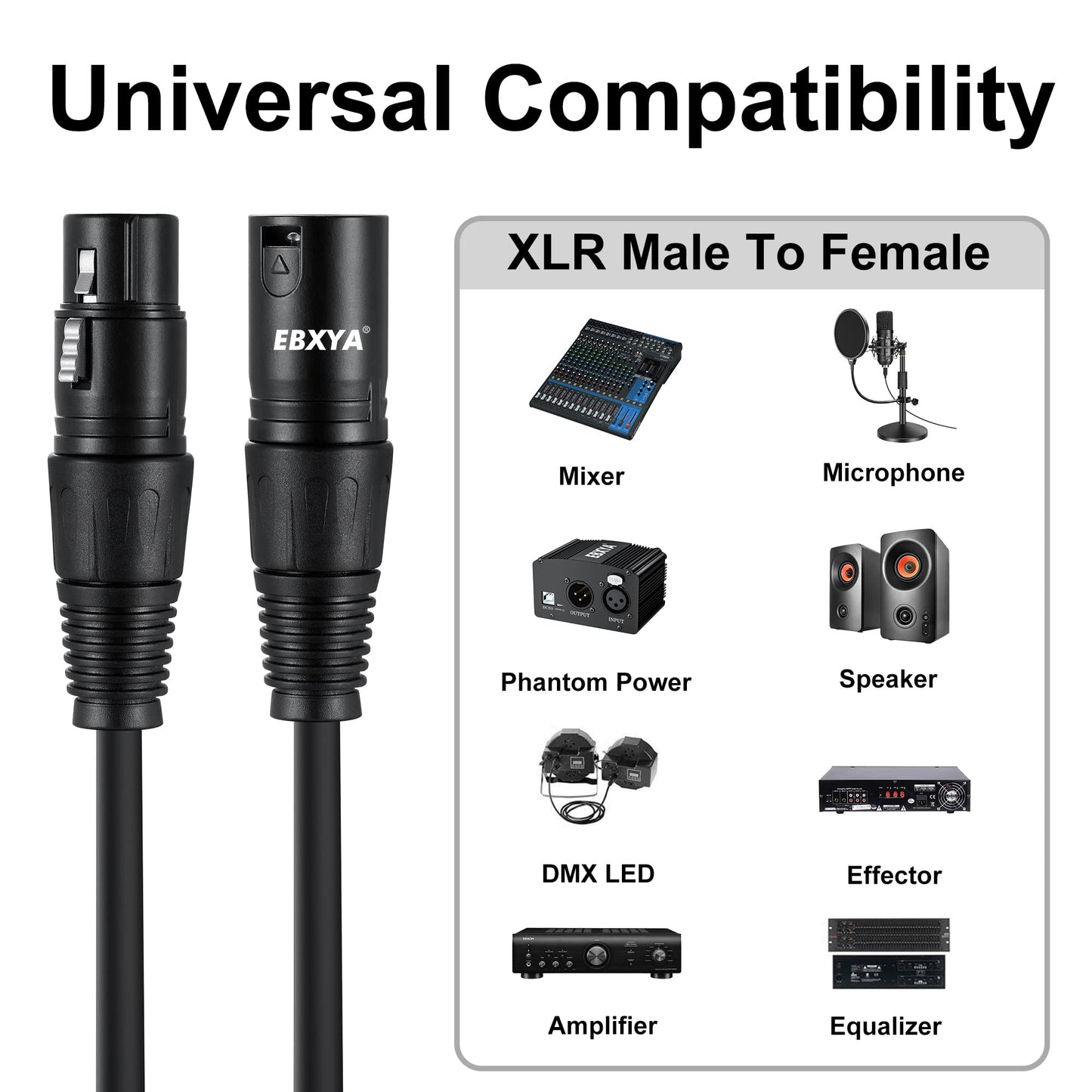 EBXYA XLR Cable 3 Ft 10 Pack, Premium XLR Male to Female Microphone Patch Cables 3 Pin Mic Cords DMX512 Lighting Cable Compatible with Speakers, Mixer, Stage Lighting