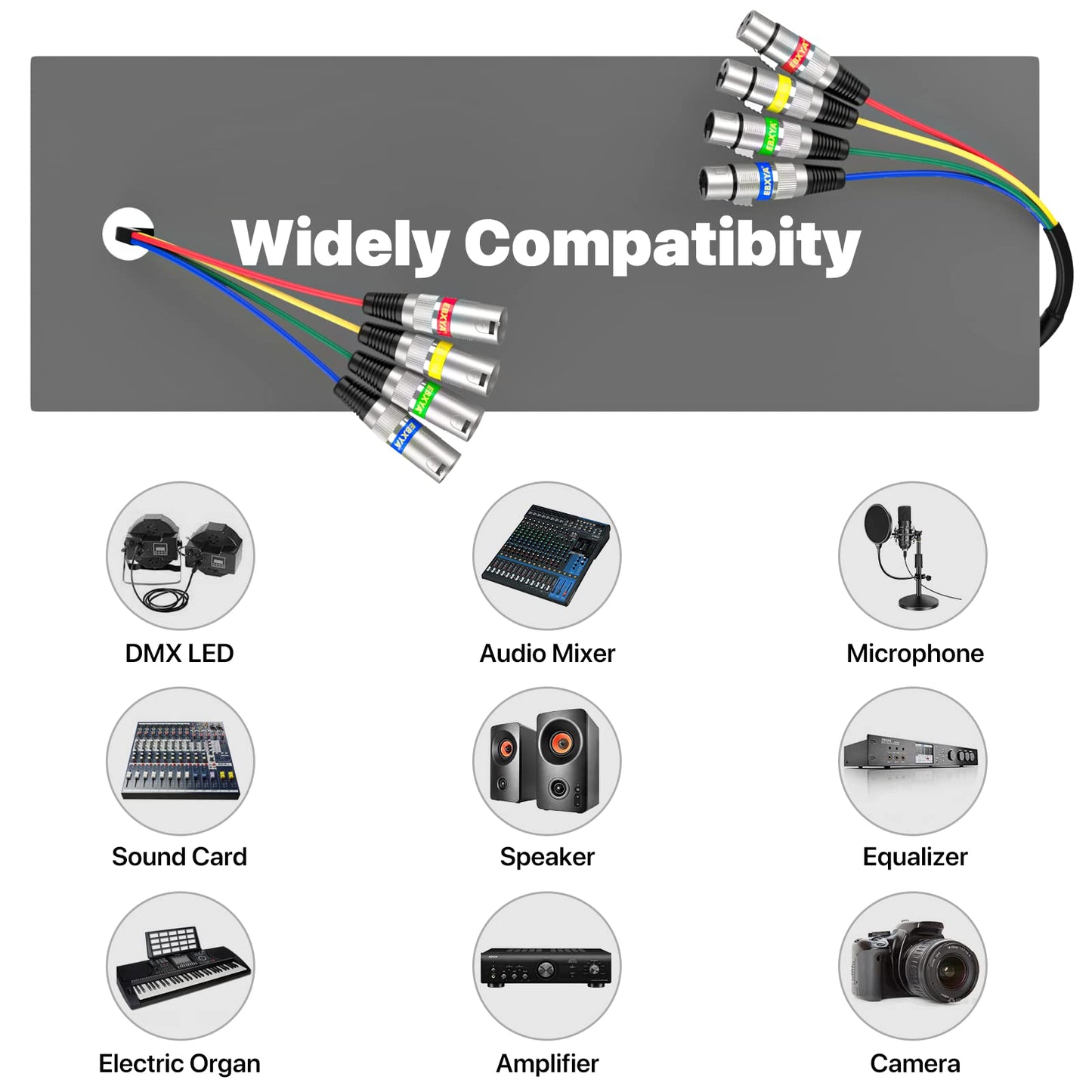 EBXYA XLR Cable 15ft 4 Packs - Premium Balanced DMX Cable with 3-Pin XLR Male to Female Microphone Cable, Black