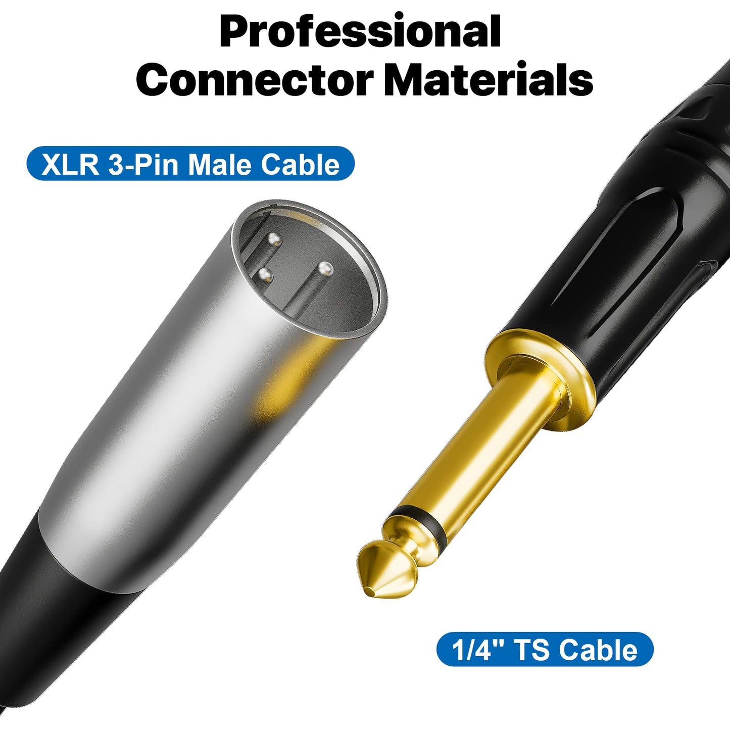 EBXYA 1/4'' TS TRS Mono Guitar to XLR Male Unbalanced Cable, 6.35 Jack to XLR Cable, 2 Packs