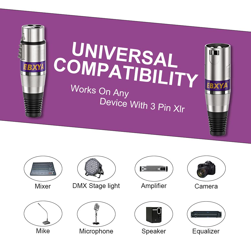 EBXYA XLR Connector, 3 Pins Male and Female Microphone Audio Cable Connector 10 Colored Pairs XLR Adapter Connectors DMX Microphone Connector