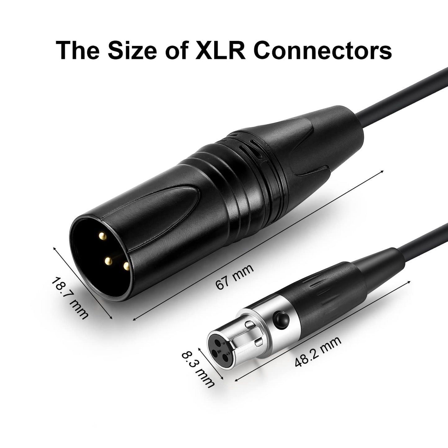 EBXYA Mini XLR Female to XLR Male Cable 2 Pack, 3 Pin Mini XLR Patch Cable Adapter for BMPCC 4K Camera Video Assist 4K Sharp 8K, 5 Ft