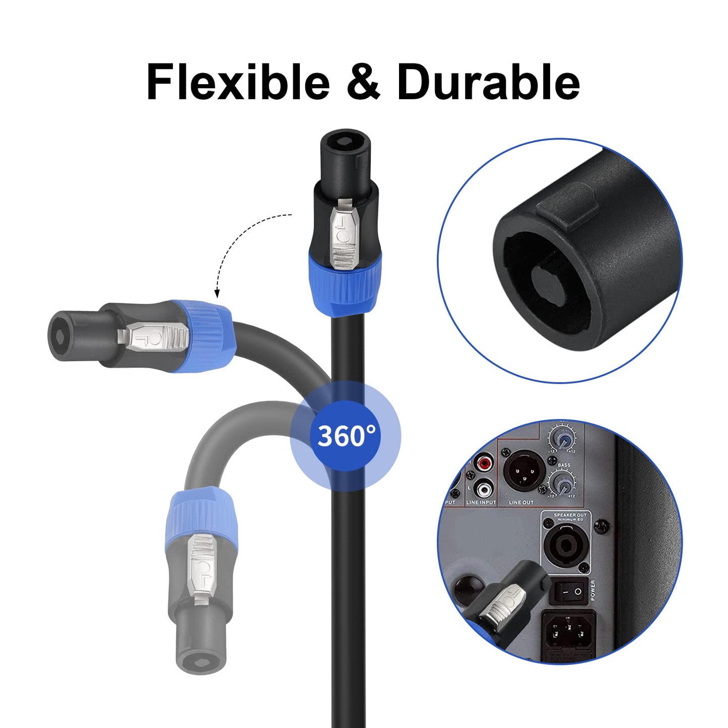 EBXYA 3 Feet Speakon Speaker Cable 12 Gauge(AWG) - Premium Speakon to Speakon Audio Cable Cord with NL4FX (NL4FC) Connector - 2 Conductor