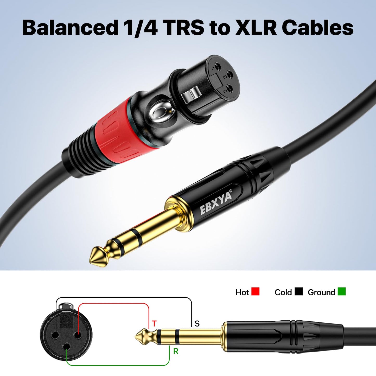 EBXYA XLR Female to 1/4 Inch TRS - Balanced XLR Microphone Cable to 6.35mm Jack Lead, 3 Feet 2 Pack