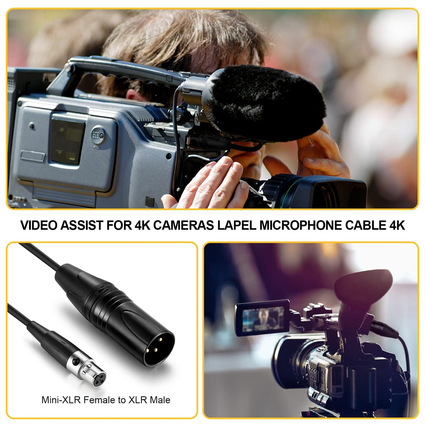 EBXYA Mini XLR Female to XLR Male Cable 2 Pack, 3 Pin Mini XLR Patch Cable Adapter for BMPCC 4K Camera Video Assist 4K Sharp 8K, 5 Ft