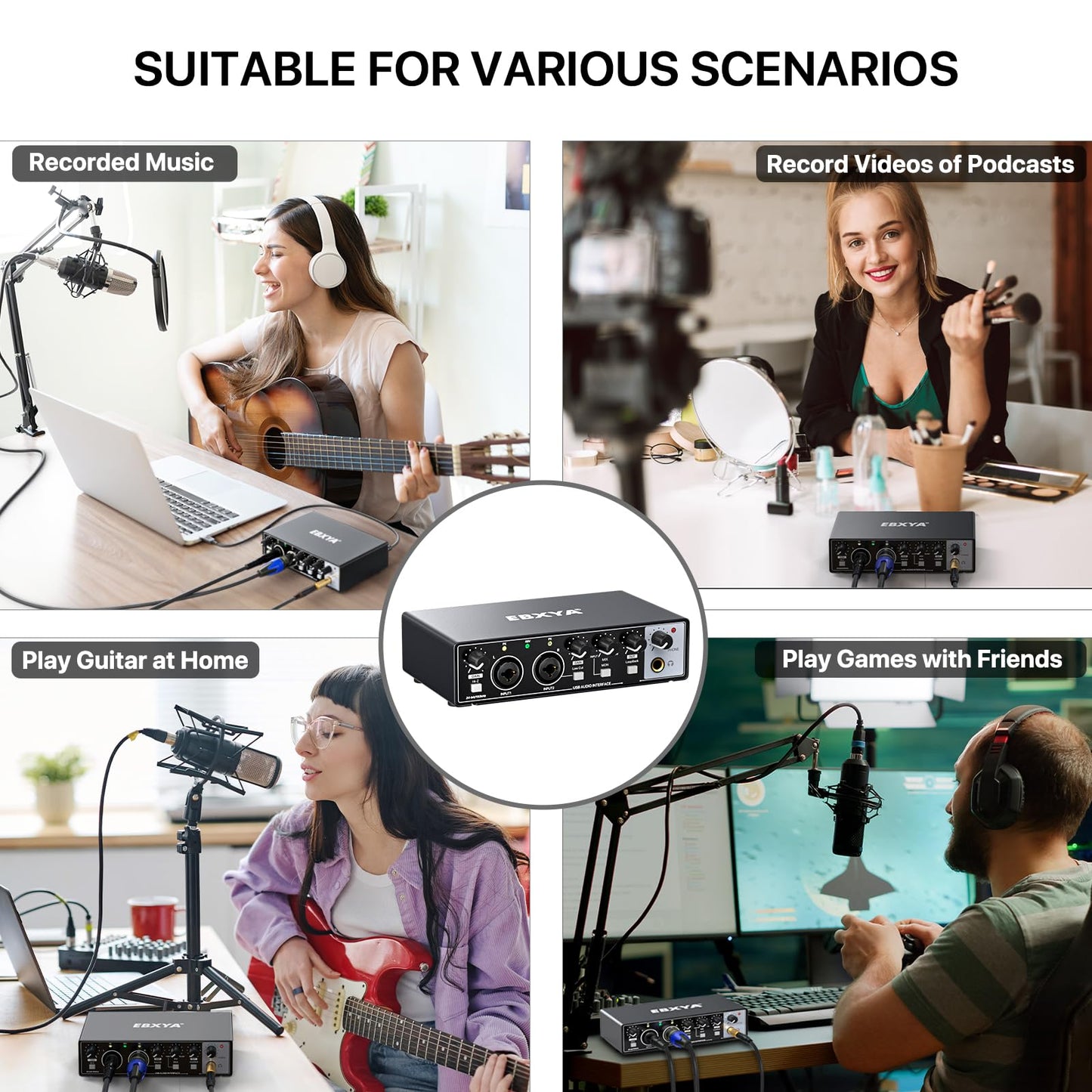 USB Audio Interface for PC, 2i2 Computer Audio Interface for Recording Music, Portable Interfaz de Audio Mixer for Studio Beginner Podcaster Guitarist