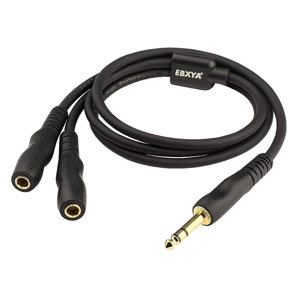 EBXYA 1/4 TRS Splitter Cable, 1/4 TRS to Dual 6.35mm Female Stereo Cable Cord with Gold Plated Jack
