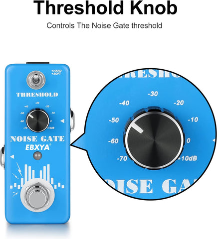 EBXYA Guitar Tuner Pedal, Mini Distortion Guitar pedals with 2 Noise Reducing Modes, Looper Effects Pedal Gate with True Bypass for Electric Guitar, Bass(Sky Blue)