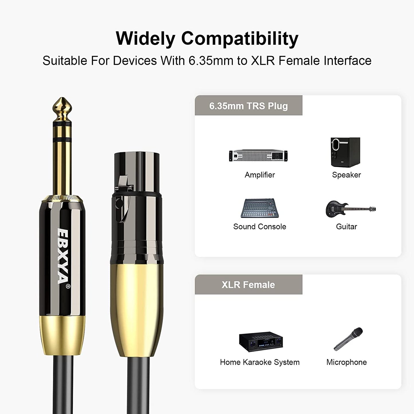 EBXYA XLR to 1/4 TRS Female Cable 10ft TRS to XLR Cable 10ft Balanced 6.35mm Plug to Male Microphone Cable with Gold Plated Connectors, Compatible with Microphone, Powered Speaker, Mixer