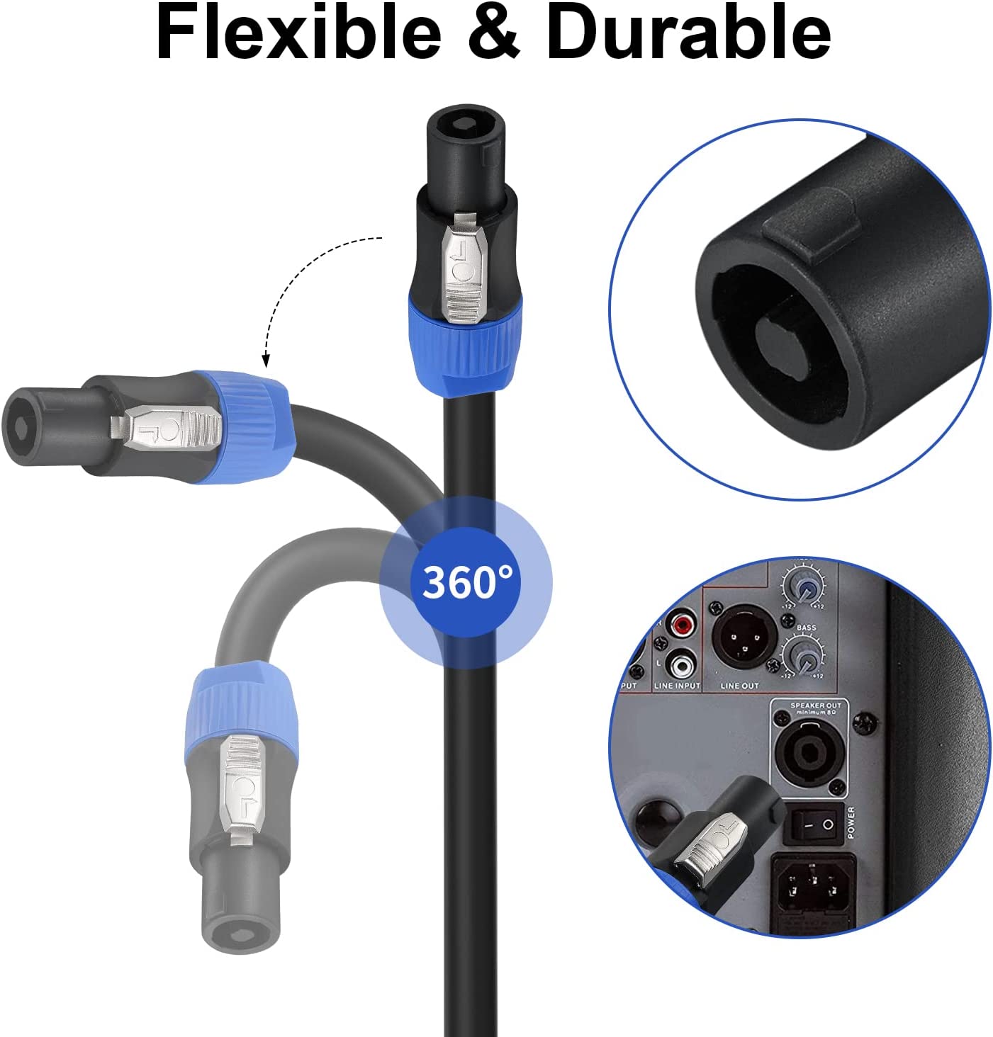 EBXYA Speakon Speaker Cable 12 Gauge(AWG) - Premium Speakon to Speakon Audio Cable Cord with NL4FX (NL4FC) Connector