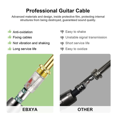 EBXYA Guitar Cable , 1/4 Inch TS Instrument Cable Green, Professional Electric Instrument Cable Bass AMP Cord for Electric Guitar, Bass, Electric Mandolin, Pro Audio