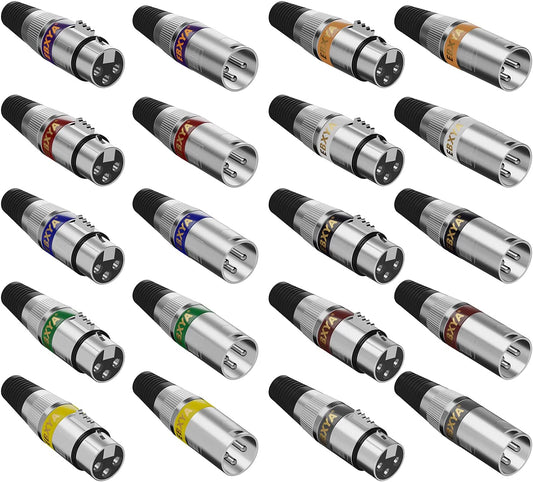 EBXYA XLR Connector, 3 Pins Male and Female Microphone Audio Cable Connector 10 Colored Pairs XLR Adapter Connectors DMX Microphone Connector