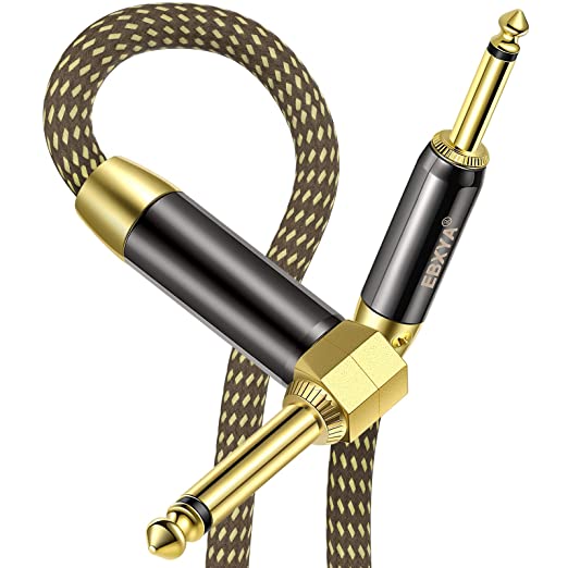EBXYA Guitar Cable, Instrument Cable AMP Cord, 1/4 inch Guitar Cable Straight to Right Angle, Guitar Cord Gold Plated, Braided Yellow TS Guitar Cable for Electric Guitar, Guitar, Audio