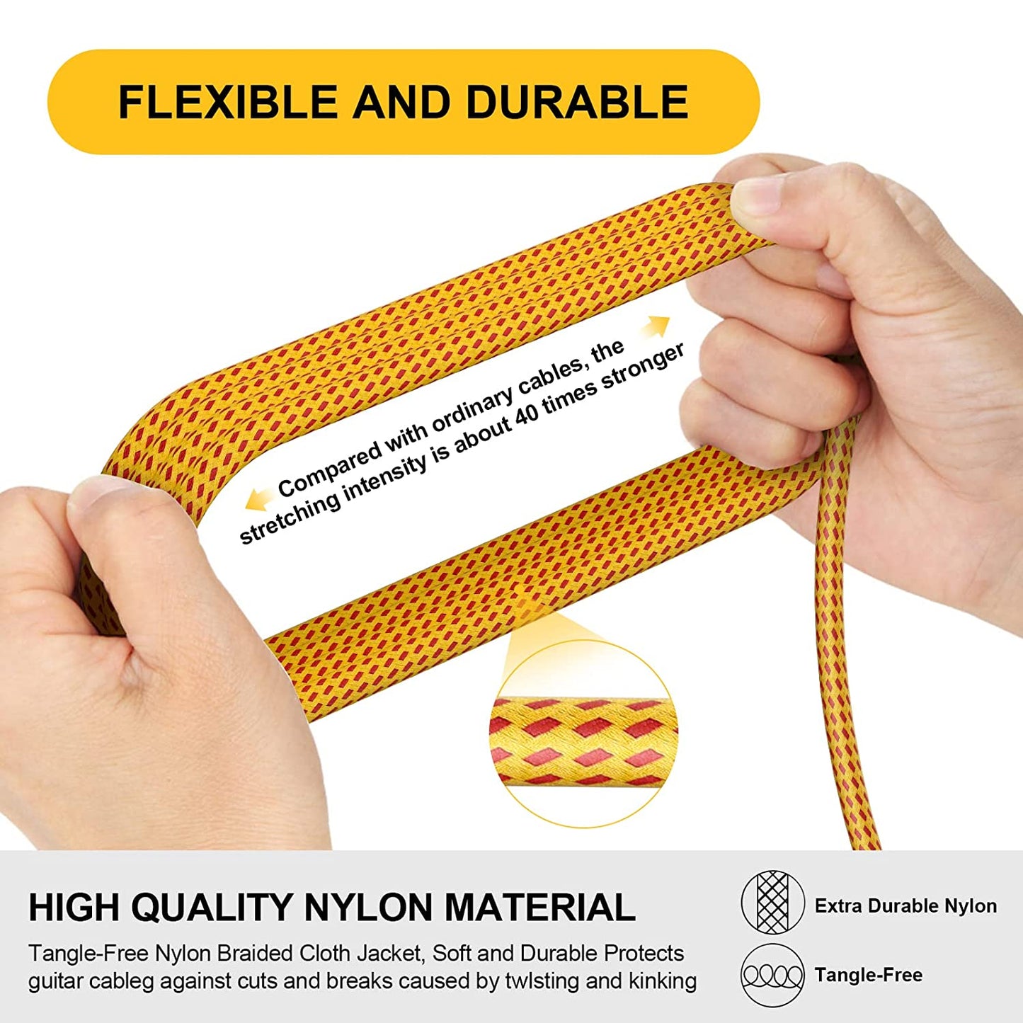 EBXYA Guitar Cable , 1/4 Inch TS Instrument Cable Yellow, Professional Straight to Right Angle Electric Instrument Cable Bass AMP Cord for Electric Guitar, Bass, Electric Mandolin, Pro Audio