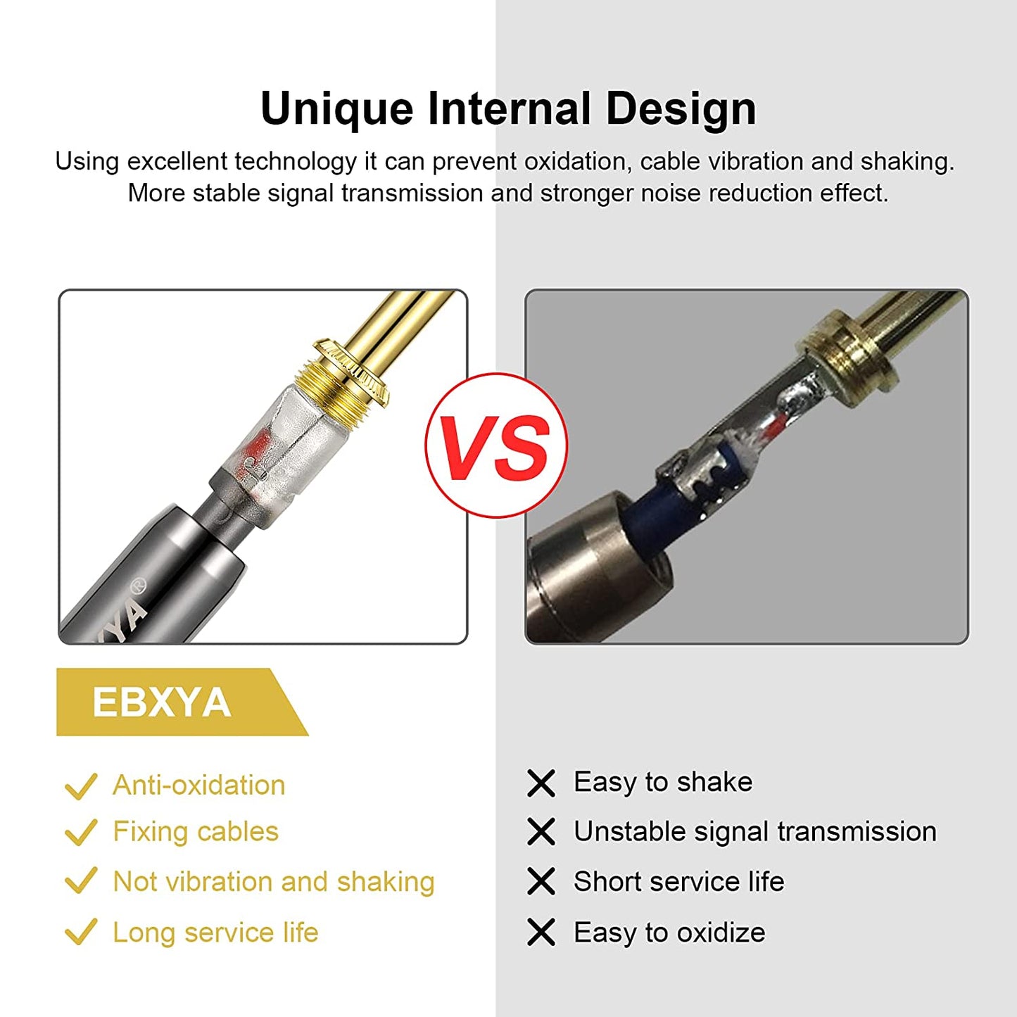 EBXYA Guitar Cable , 1/4 Inch Electric Instrument Cable Audio Guitar Cord with OFC Conductors, 22AWG Gold-Plated Connector, TS to TS Straight to Straight Amp Cord, for Guitar, Bass, Mandolin