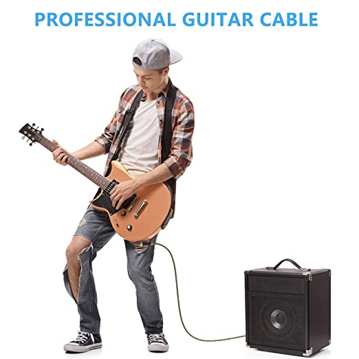 EBXYA Guitar Cable, Instrument Cable AMP Cord, 1/4 inch Guitar Cable Straight to Right Angle, Guitar Cord Gold Plated, Braided Yellow TS Guitar Cable for Electric Guitar, Guitar, Audio
