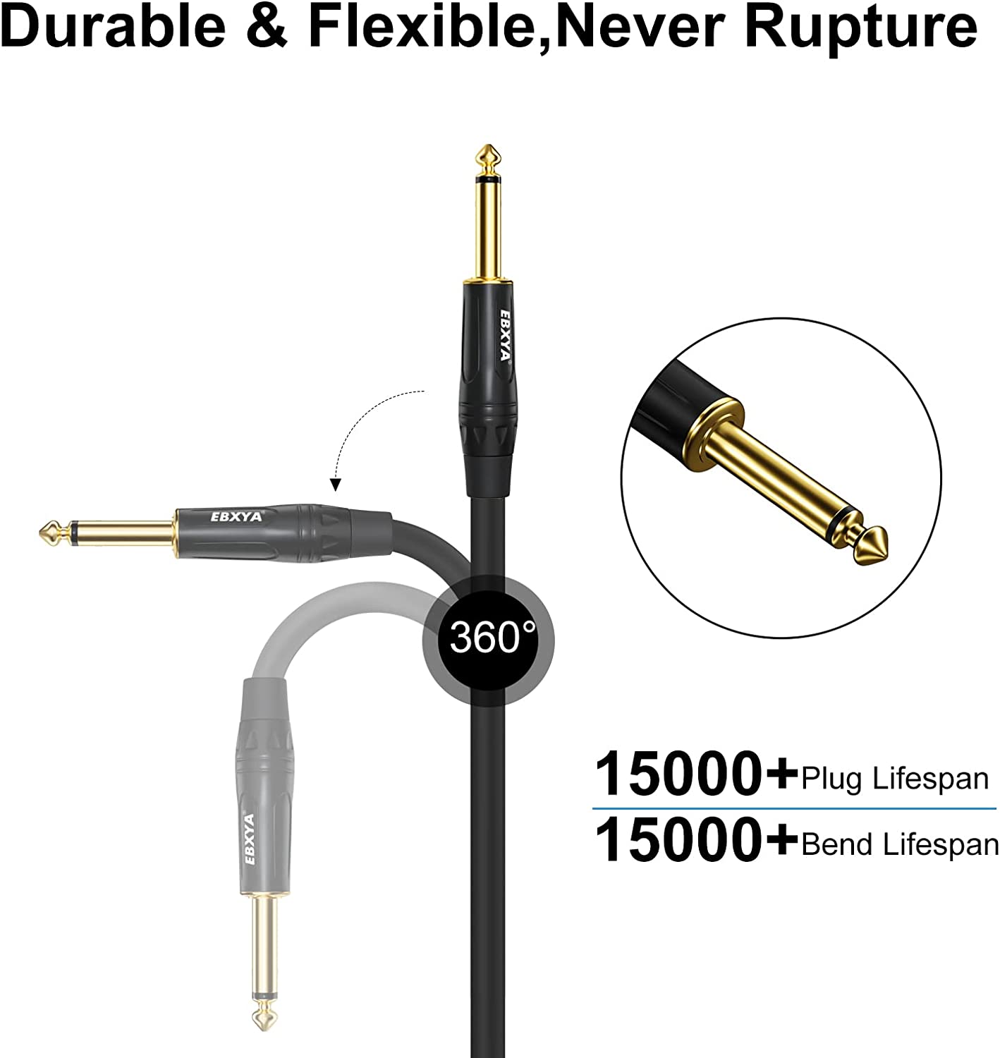 EBXYA XLR Male to 1/4 Inch TS Mono Unbalanced Microphone Cable, 6.35mm to XLR Cable, 2 PCS