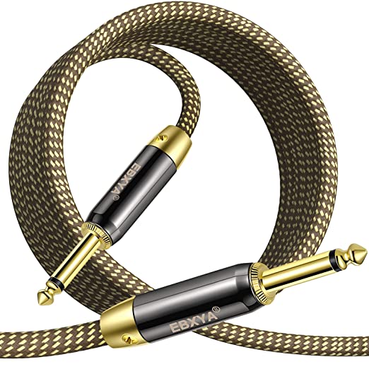 EBXYA Guitar Cable , Instrument Cable AMP Cord, 1/4 inch Guitar Cable Straight to Right Angle, Guitar Cord Gold Plated, Braided Yellow TS Guitar Cable for Electric Guitar, Guitar, Audio