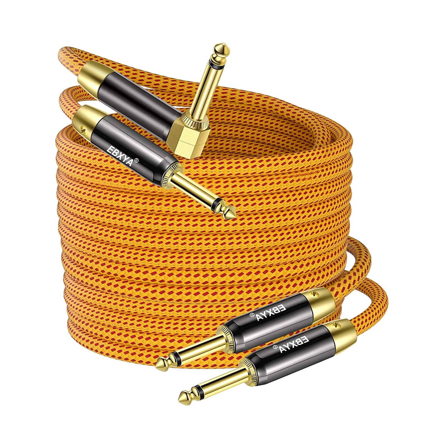 EBXYA Guitar Cable 2 Pack, 1/4 Inch TS Instrument Cable Yellow, Professional Electric Instrument Cable Bass AMP Cord for Electric Guitar, Bass, Electric Mandolin, Pro Audio
