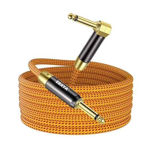 EBXYA Guitar Cable , 1/4 Inch TS Instrument Cable Yellow, Professional Straight to Right Angle Electric Instrument Cable Bass AMP Cord for Electric Guitar, Bass, Electric Mandolin, Pro Audio