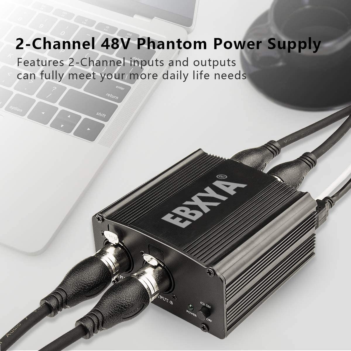 EBXYA Phantom Power Supply, 2-Channel 48V Phantom Power with USB A-Male to B-Male Charging Cable, 3.5mm to XLR Female Cable for Any Condenser Microphone Music Recording Equipment