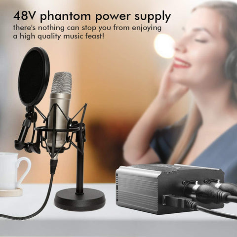 EBXYA Phantom Power Supply, 2-Channel 48V Phantom Power with USB A-Male to B-Male Charging Cable, 3.5mm to XLR Female Cable for Any Condenser Microphone Music Recording Equipment