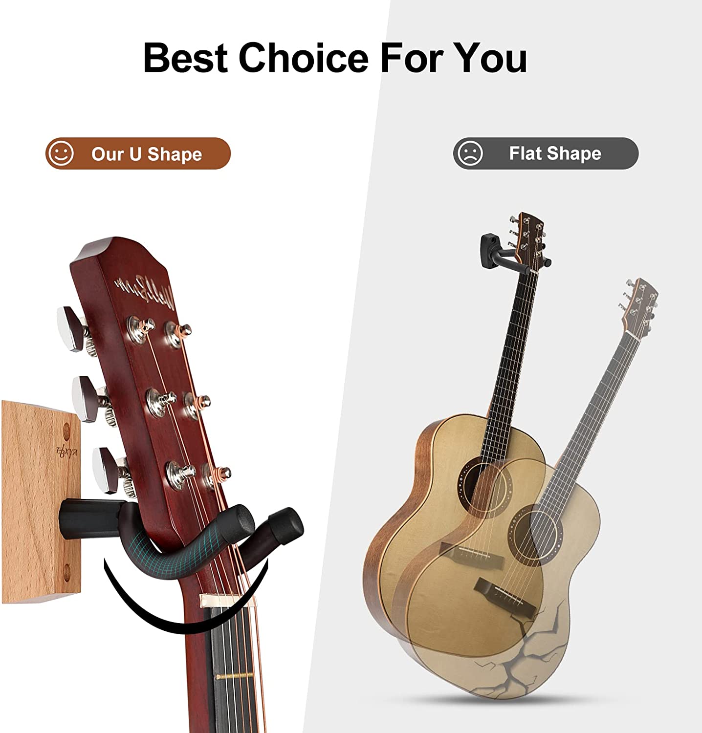 EBXYA Guitar Wall Mount, 2 Pack Guitar Wall Hangers, Hardwood Guitar Holder, Adjustable Guitar Hook & Screws, Electric Guitar Wall Mount Acoustic Guitar Wall Hanger for Bass, Mandolin, Banjo