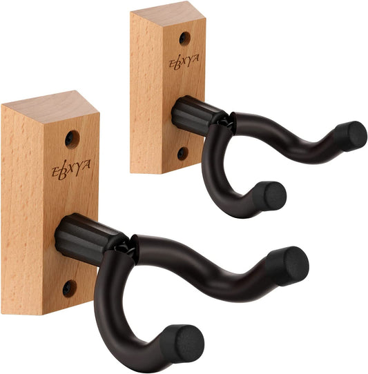 EBXYA Guitar Wall Mount, 2 Pack Guitar Wall Hangers, Hardwood Guitar Holder, Adjustable Guitar Hook & Screws, Electric Guitar Wall Mount Acoustic Guitar Wall Hanger for Bass, Mandolin, Banjo