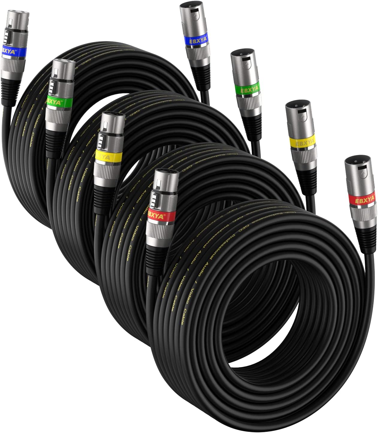 EBXYA XLR Cable 15ft 4 Packs - Premium Balanced DMX Cable with 3-Pin XLR Male to Female Microphone Cable, Black
