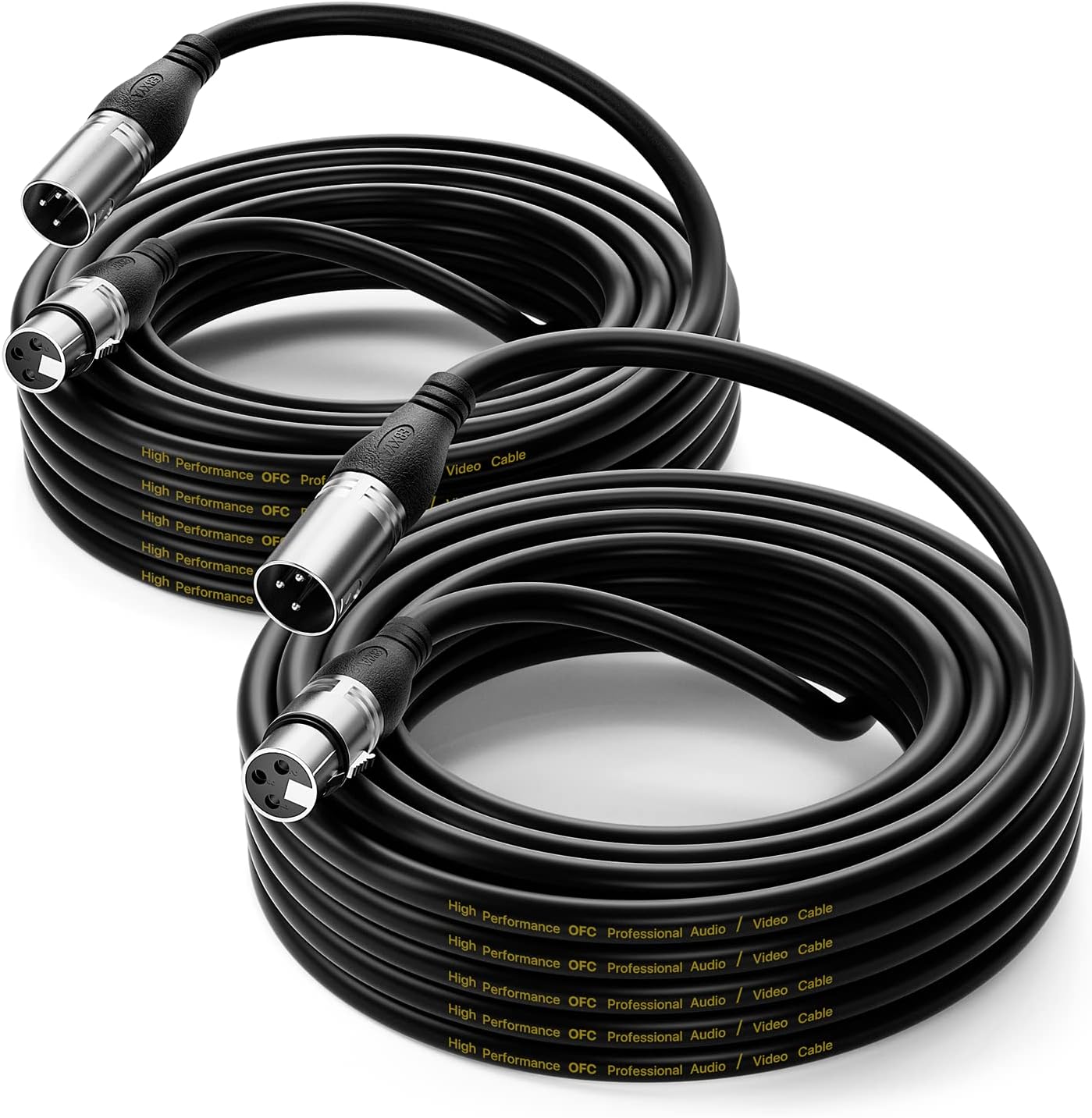 EBXYA XLR Cable- Premium Balanced Microphone Cable with 3-Pin XLR Male to Female Mic Speaker Cable, Black 50 Feet-2 Pack Black