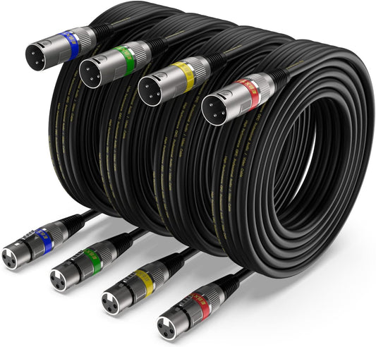EBXYA XLR Cable 15ft 4 Packs - Premium Balanced DMX Cable with 3-Pin XLR Male to Female Microphone Cable, Black