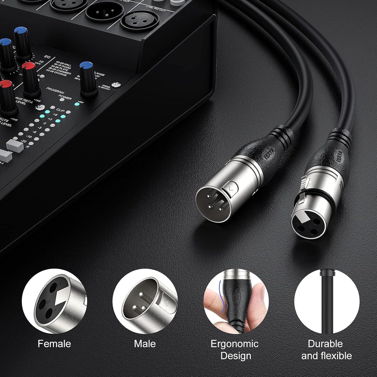 EBXYA XLR Cable 50ft 2 Packs - Premium Balanced Microphone Cable with 3-Pin XLR Male to Female Mic Speaker Cable