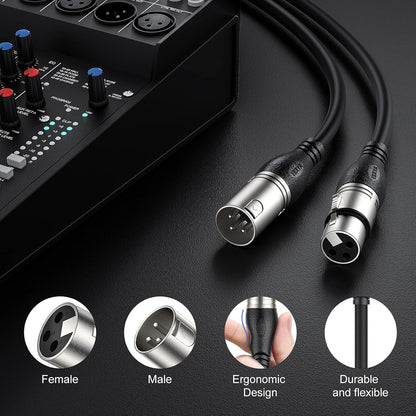 EBXYA XLR Cable 50ft 2 Packs - Premium Balanced Microphone Cable with 3-Pin XLR Male to Female Mic Speaker Cable