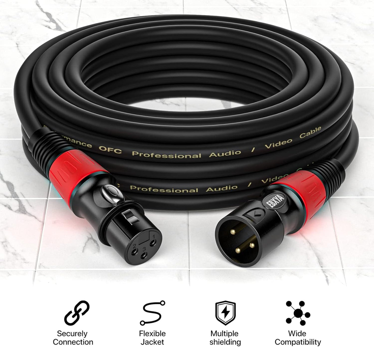 EBXYA XLR Microphone Cable - XLR Male to Female Cable 6ft 4-Packs with 3-Pin Balanced XLR Cables for Mic Mixer, Recording Studio, Speaker