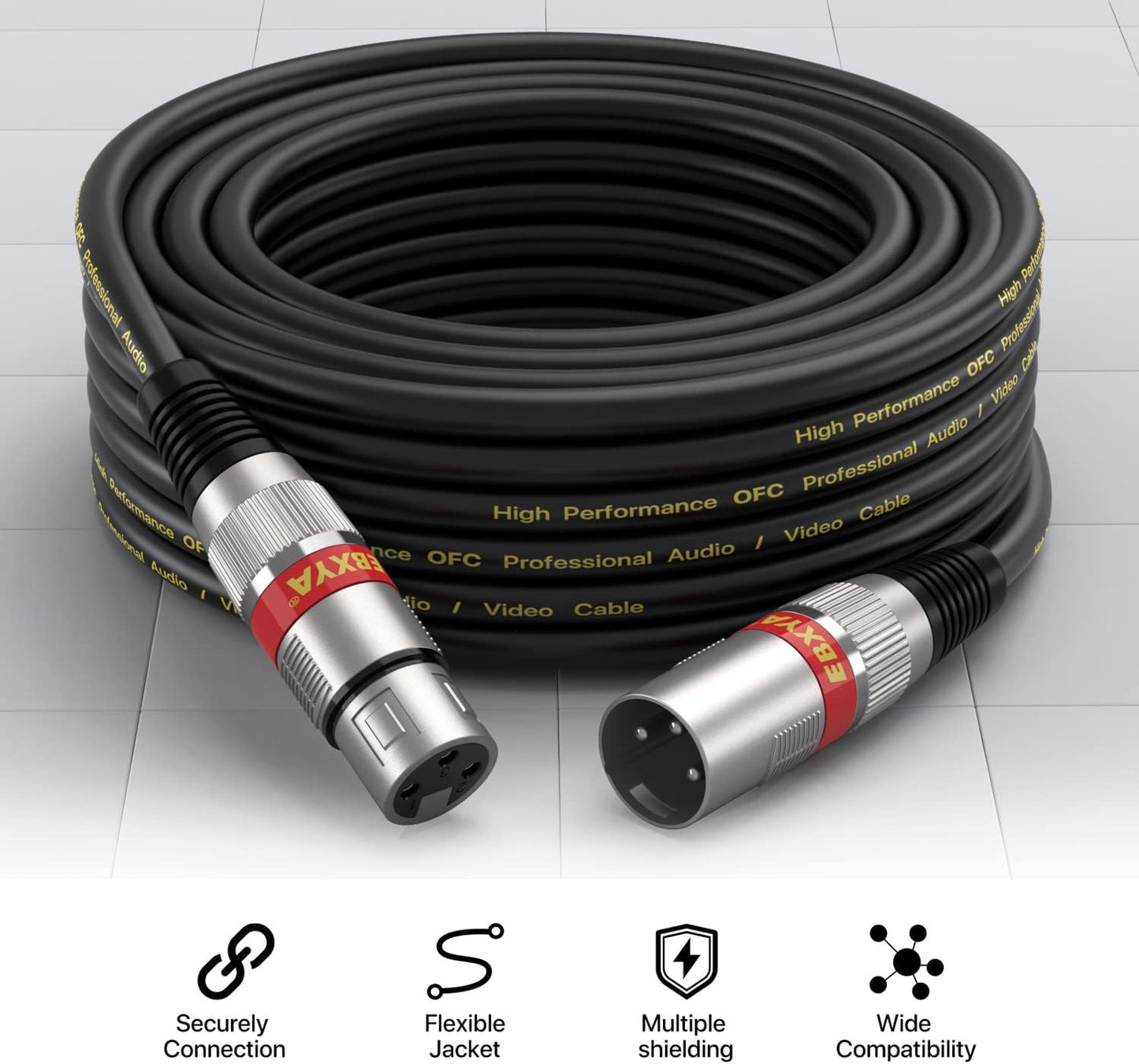 EBXYA XLR Cable 15ft 4 Packs - Premium Balanced DMX Cable with 3-Pin XLR Male to Female Microphone Cable, Black